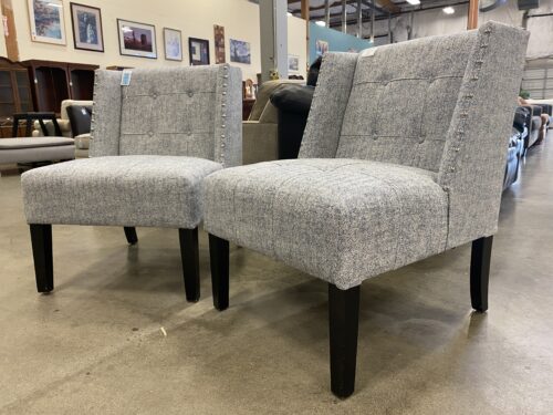 Blue Herringbone Accent Chair with Nailhead Detail (Set of 2)