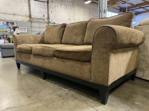 Brown Plush Upholstered 3 Seat Sofa
