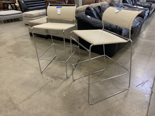 HARTER Sling Style Beige Bar Stools with Metal Base