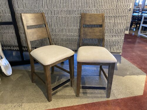 Off White Upholstered Cushion and Weathered Wood Counter Stools (Set of 2)