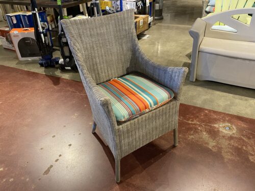 Outdoor Grey Wicker Chair with Striped Cushion