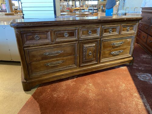 Antique Nine Drawer Dresser with Center Door