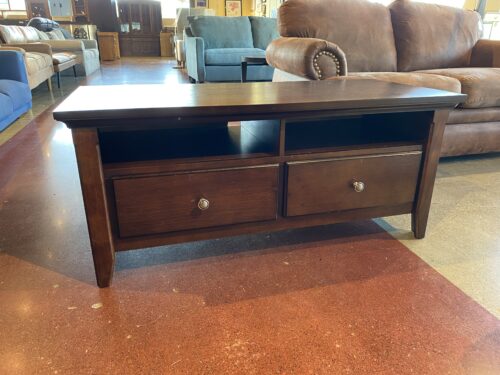 48" Dark Wood Two Drawer Media Console Table