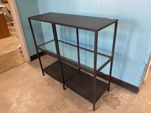 Black Metal TV Stand with Glass Shelf