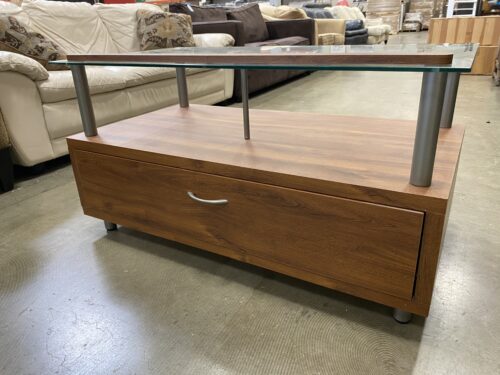Modern Wooden Console Table with Glass Top and Storage