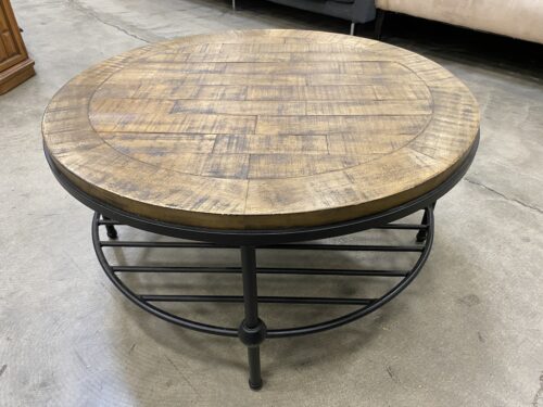 Rustic Wood and Metal Circular Coffee Table