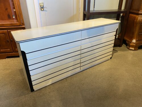 Off White Six Drawer Dresser with Black Accents