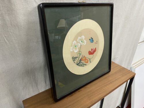 Vintage Chinese Silk Painting w/ Blue Butterfly