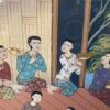 Vintage Painting of Asian Village on Water