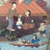 Vintage Painting of Asian Village on Water