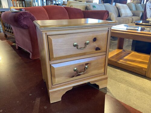 Two Drawer Pine Nightstand with Brass Hardware