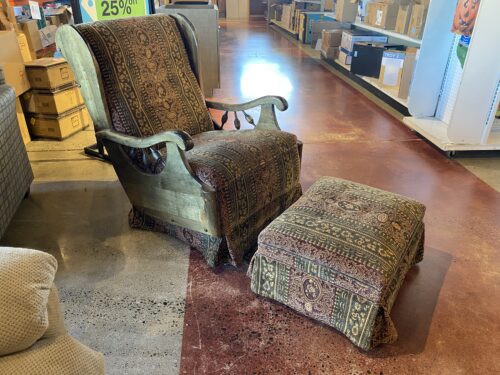 Green Tapestry Print Upholstered Wood Frame Rocking Chair with Ottoman