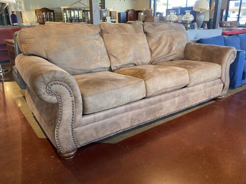 Soft Brown Stud Trim 3-Seater Sofa