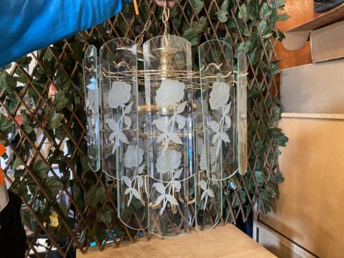 Rose Etched Glass Panel Chandelier