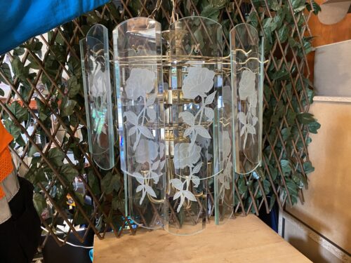 Rose Etched Glass Panel Chandelier