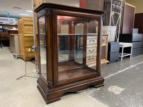Lighted Wood & Glass Curio Cabinet w/ Oval Inlay
