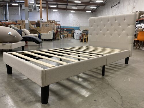 Twin Size Cream Upholstered Bed Frame