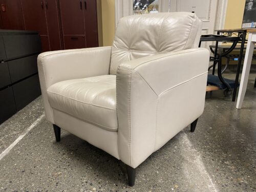 Cream Leather Tufted Armchair