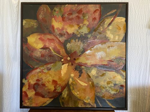 Bold Autumnal Flower Painting in Dark Wood Frame
