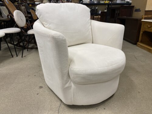 White Corduroy Swivel Accent Chair