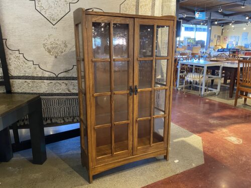 Rustic Mission Center-Open Display Shelf w/ Adjustable Glass Shelves