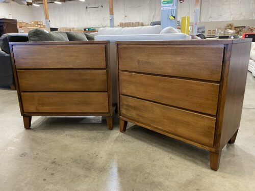 VINTAGE CONANT BALL Dark Wood 3 Drawer Chest of Drawers (Set of 2)