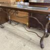 Metal & Glass Sofa Table w/ Leather Inlay
