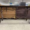 Metal & Glass Sofa Table w/ Leather Inlay
