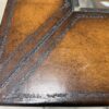 Metal & Glass Sofa Table w/ Leather Inlay