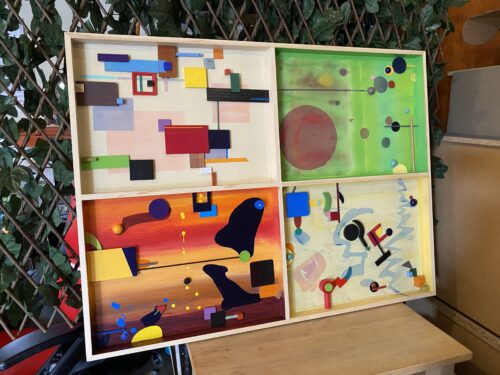 Colorful 4-Panel Mixed Media Wall Art