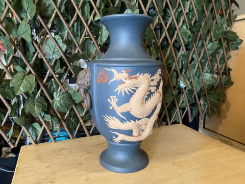 Chinese Yixing Zisha Vase, Dragon & Rooster