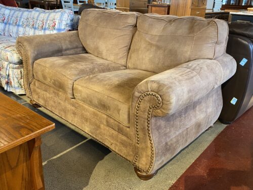 Soft Brown Stud Trim Loveseat