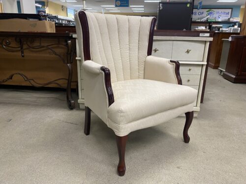 Cream Wingback Chair w/ Mission Style Upholstery