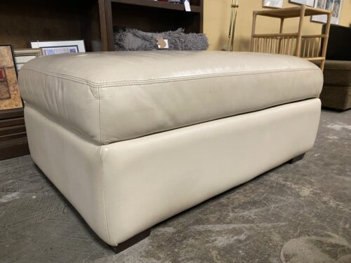 Rectangular Cream Leather Ottoman w/  Storage