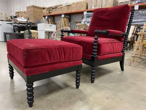 Z GALLERIE Crimson Velvet Spindle Chair with Ottoman