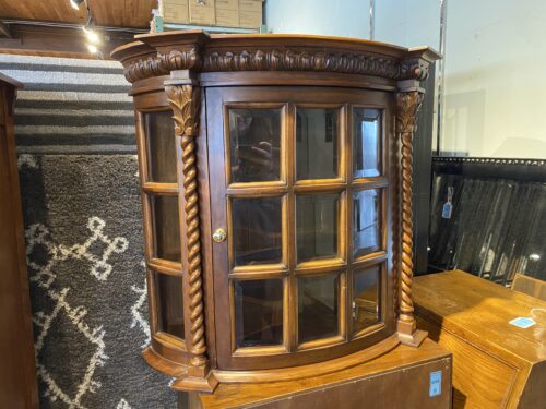 Stately Vintage Demilune Tabletop/Wall Hanging Curio Cabinet