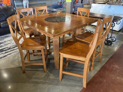 Tall Square 6-Seater Dining Set w/ Built-In Lazy Susan