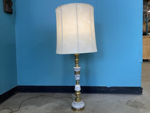 Vintage Carrara Marble and Brass Table Lamp