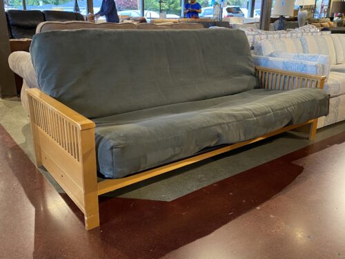 Wood Frame 3-Seater Sofa w/ Green Cushion