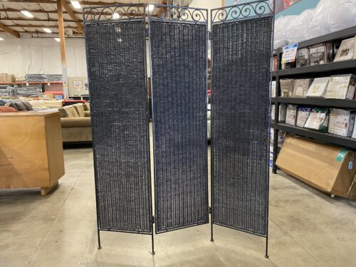 Black Metal and Wicker Privacy Room Divider
