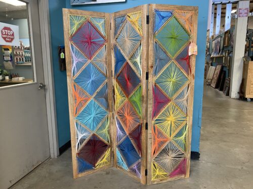 Handwoven Wood and Yarn Room Divider from Delhi, India