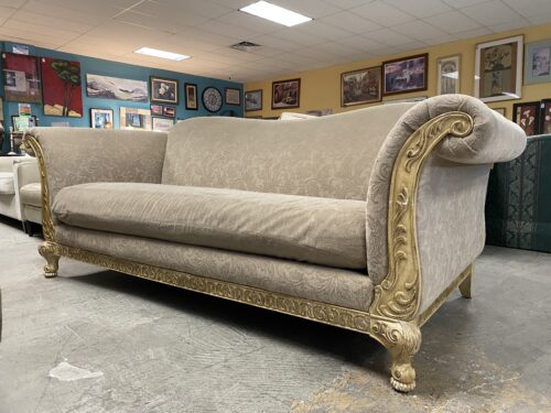 SCHNADIG Ornate Camel Back Rolled Arm Sofa