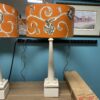 White Geometric Tall Table Lamps w/ Orange Floral Shades (Set of 2)
