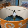 White Geometric Tall Table Lamps w/ Orange Floral Shades (Set of 2)