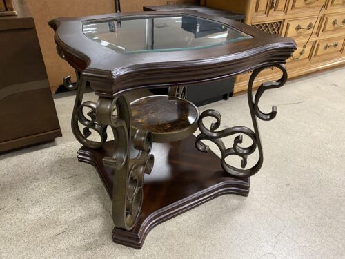 Mixed Media Ornate Side Table w/ Marble Shelf