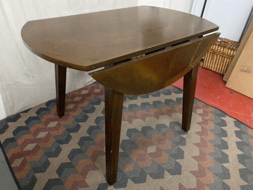 Round Dark Wooden Drop Leaf Dining Table