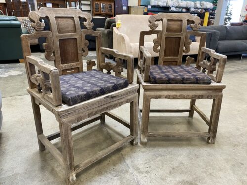 Vintage Wooden Chinese Marriage Chairs (Set of 2)
