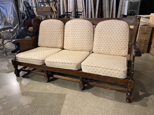 Antiqued Pine Old Tavern Frame Three Seater Sofa with Off White Cushions