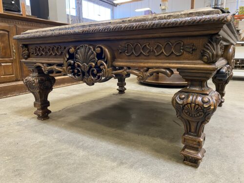 Ornate Wooden Coffee Table with Stone Top