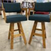 Emerald Green Swiveling Stool with Oak Tapered Base (Set of 2)